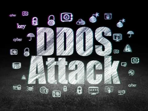 Security concept: DDOS Attack in grunge dark room Illustrazione stock