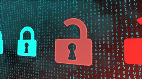 Security concept with digital locks being cracked. Password decoding Stock Footage 61174244