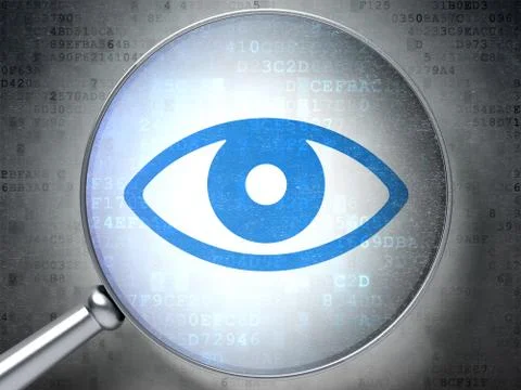 Security concept: Eye with optical glass on digital background Stock Illustration