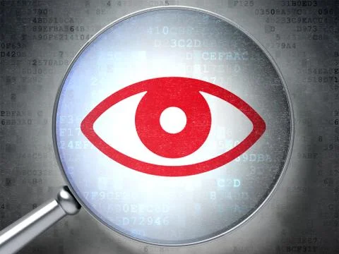 Security concept: Eye with optical glass on digital background Stock Illustration