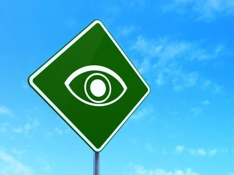 Security concept: Eye on road sign background Stock Illustration