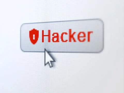 Security concept: Hacker and Shield With Keyhole on digital button background 스톡 일러스트