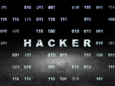 Security concept: Hacker in grunge dark room Illustrazione stock