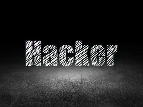 Security concept: Hacker in grunge dark room Illustrazione stock