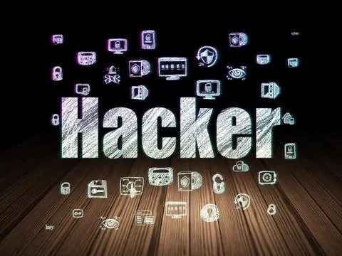 Security concept: Hacker in grunge dark room Illustrazione stock