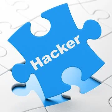 Security concept: Hacker on puzzle background Illustrazione stock
