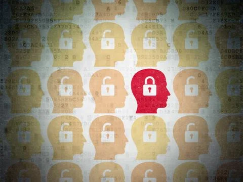 Security concept: head with padlock icon on Digital Paper background Stock Illustration