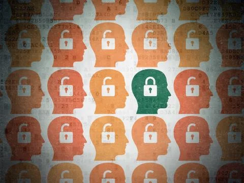 Security concept: head with padlock icon on Digital Paper background Illustrazione stock