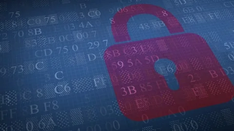 Security concept: hex code and the red lock locked. Access denied Stock Footage