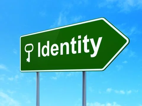 Security concept: Identity and Key on road sign background Stockillustratie