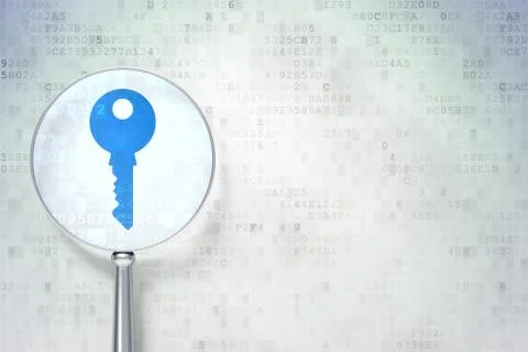 Security concept: Key with optical glass on digital background Stockillustratie