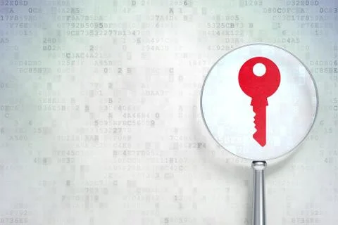 Security concept: Key with optical glass on digital background Stockillustratie