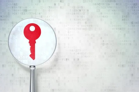 Security concept: Key with optical glass on digital background Stockillustratie