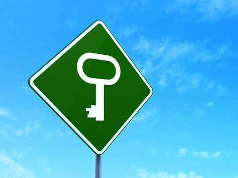 Security concept: Key on road sign background Stockillustratie