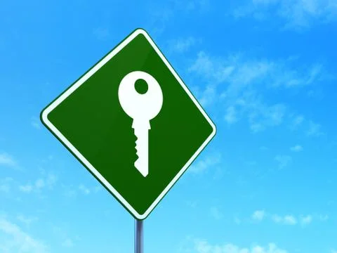 Security concept: Key on road sign background Stockillustratie