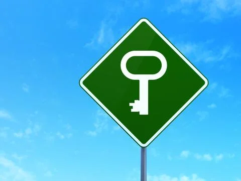 Security concept: Key on road sign background Stock Illustration