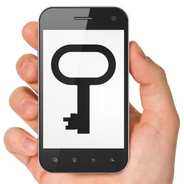 Security concept: Key on smartphone 스톡 일러스트
