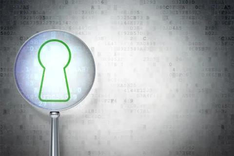 Security concept: Keyhole with optical glass on digital backgro Stock Illustration