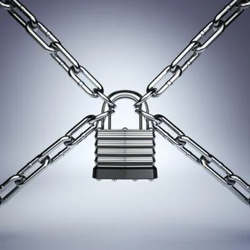 Security concept. Lock and chain. Under protection. Иллюстрация