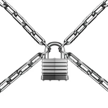 Security concept. Lock and chain. Under protection. 3d Stock Illustration