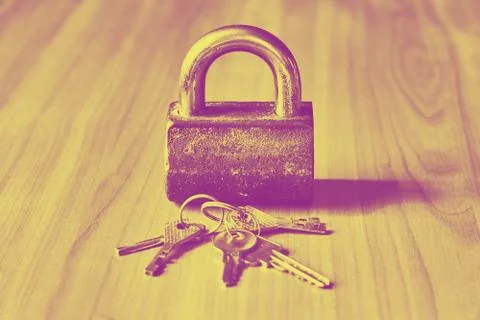Security concept with lock and keys in duotone toned hipster style Stock Photos