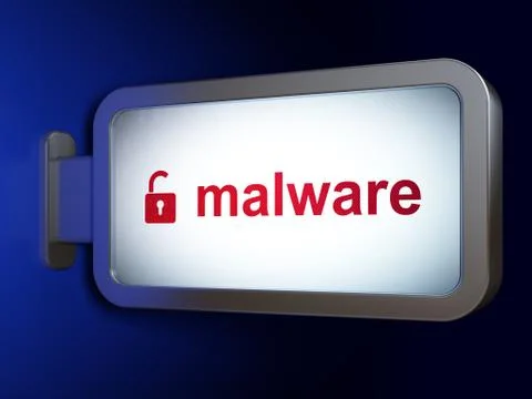 Security concept: Malware and Opened Padlock on billboard background Stock Illustration