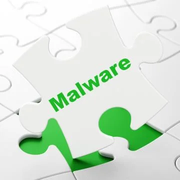 Security concept: Malware on puzzle background Illustrazione stock