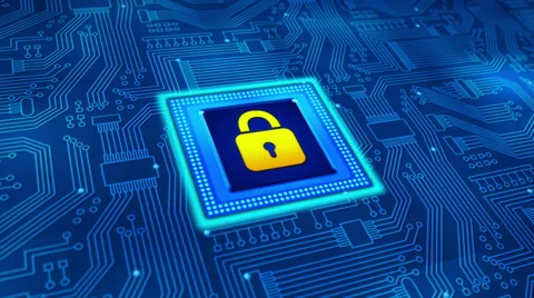 Security Concept Microprocessor with padlock Stock Footage 32874240