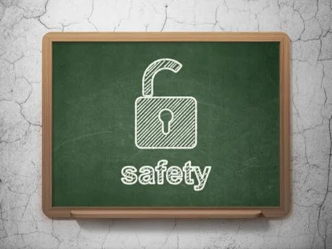 Security concept: Opened Padlock and Safety on chalkboard background Stock Illustration