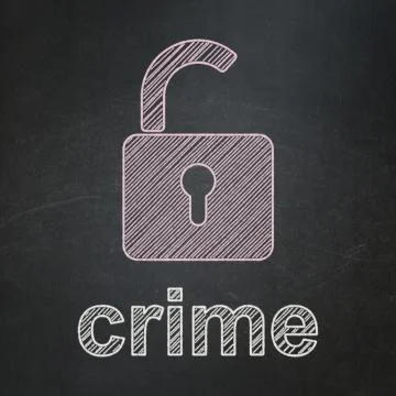 Security concept: Opened Padlock and Crime on chalkboard background 스톡 일러스트