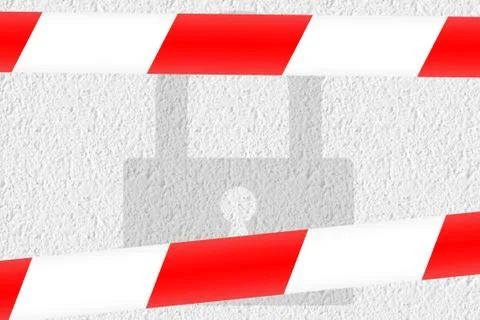 Security concept - padlock wall caution tape Stock Photos