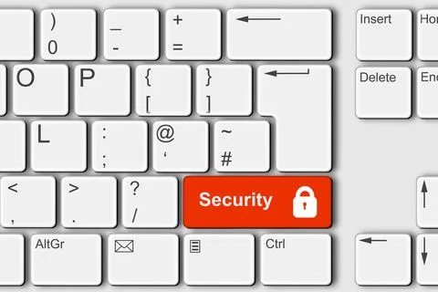 Security concept PC computer keyboard 3d illustration Illustrazione stock