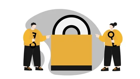 Security Concept People with Keys and Large Padlock Illustration 2D animation Stock Footage 341844119