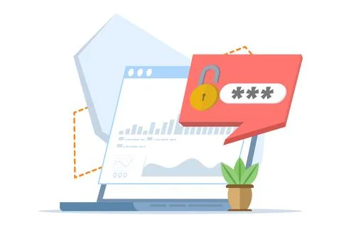 Security concept, personal access, device with password secure notification. Illustrazione stock