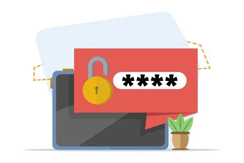 Security concept, personal access, device with password secure notification. Illustrazione stock
