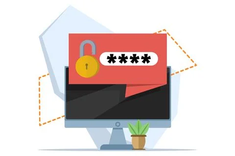 Security concept, personal access, device with password secure notification. Illustrazione stock