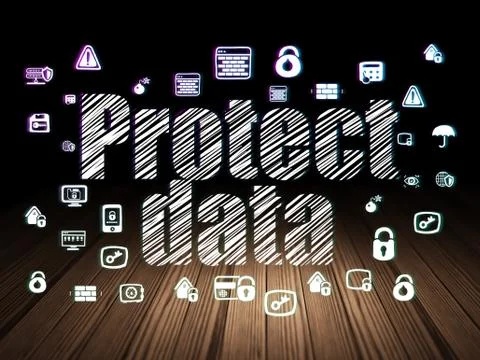 Security concept: Protect Data in grunge dark room Stock Illustration