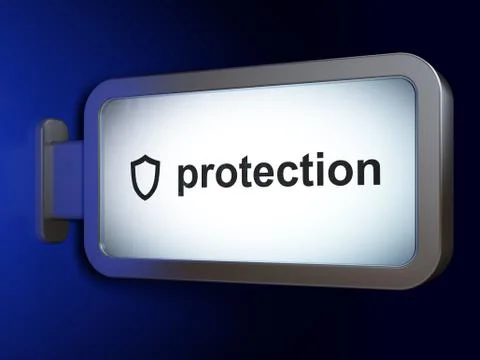 Security concept: Protection and Contoured Shield on billboard b 库存插图