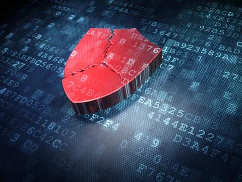 Security concept: Red Broken Shield on digital background Stock Illustration