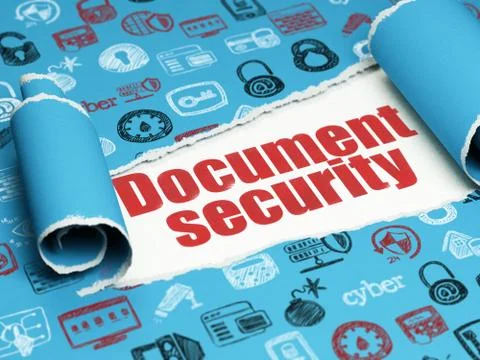 Security concept: red text Document Security under the piece of  torn paper Stock Illustration