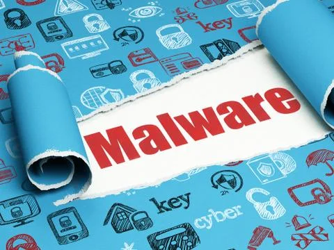 Security concept: red text Malware under the piece of  torn paper Stock Illustration