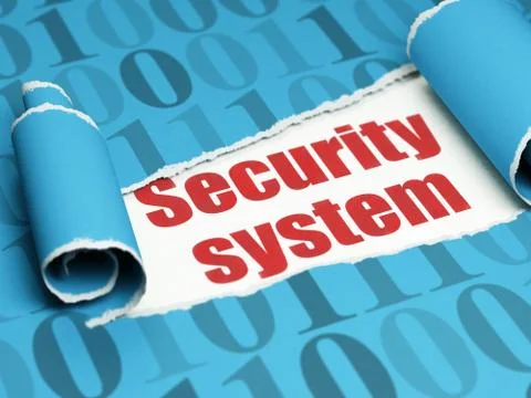 Security concept: red text Security System under the piece of  torn paper Stock Illustration
