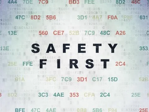Security concept: Safety First on Digital Data Paper background Illustrazione stock