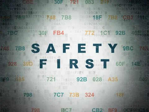 Security concept: Safety First on Digital Data Paper background Illustrazione stock