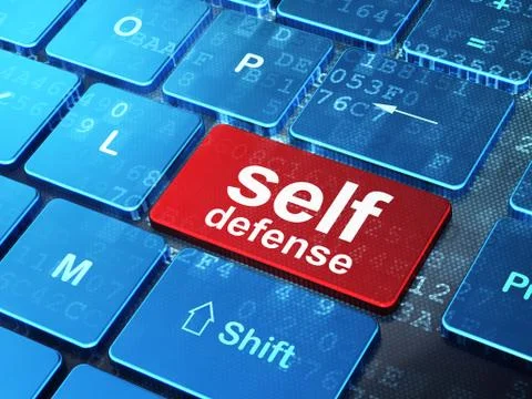 Security concept: Self Defense on computer keyboard background Illustrazione stock