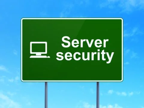 Security concept: Server and Computer Pc on road sign background Stock Illustration