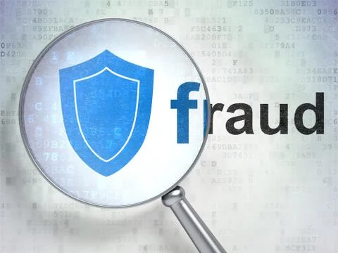 Security concept: Shield and Fraud with optical glass Stock Illustration