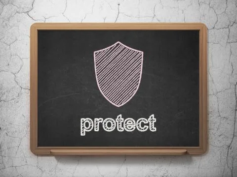Security concept: Shield and Protect on chalkboard background Illustrazione stock