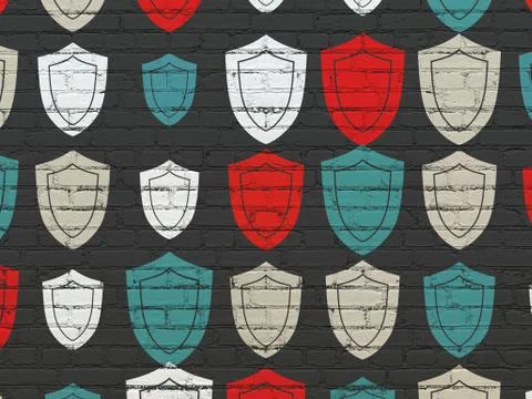 Security concept: Shield icons on wall background Stock Illustration