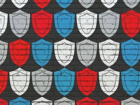 Security concept: Shield icons on wall background Ilustración de archivo